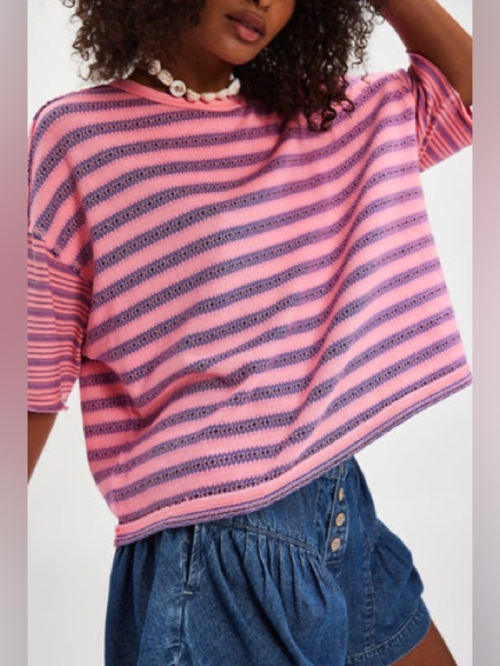 Free people We The Free Summer Stripe Tee pink / purple sz XL